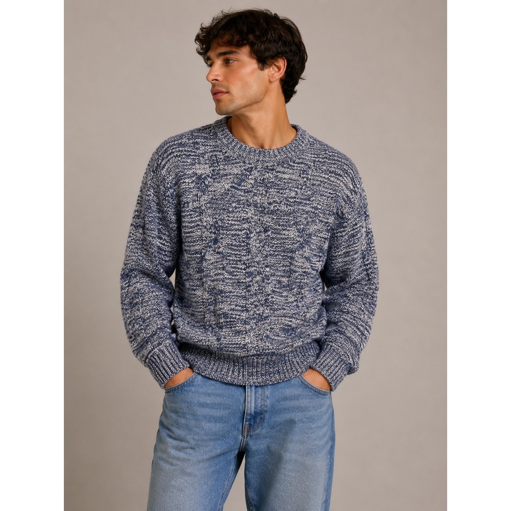 Umberto Styled in Italy Mens XL Blue White Marled Knit Crewneck Sweater |w1